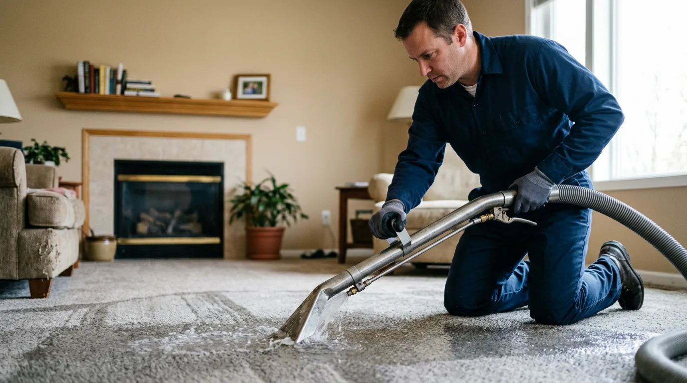 Water damage restoration technician working near South Strafford, VT